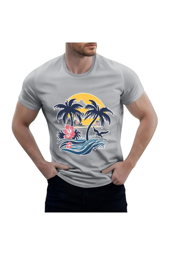 Graphic Tees Men Baggy Patterned Plus Size Stretchy Crew Neck Breathable Casual Lightweight Easy Short Sleeve Mens Shirts Short Sleeve Gray Size 3XL