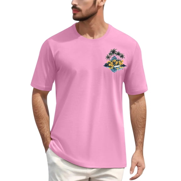 NAMTYQX Graphic Tees for Men Short Sleeve Hawaiian Elastic Plus Size Baggy Patterns Crew Neck Lightweight Comfortable Casual Tshirts Shirts for Men Pink Size XL