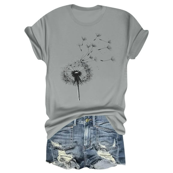 NAMTYQX Graphic Tees Plus Size Graphic Loose Fit Light Print Casual Short Sleeve Crew Neck Soft Womens Summer Shirts Light Gray Size XL