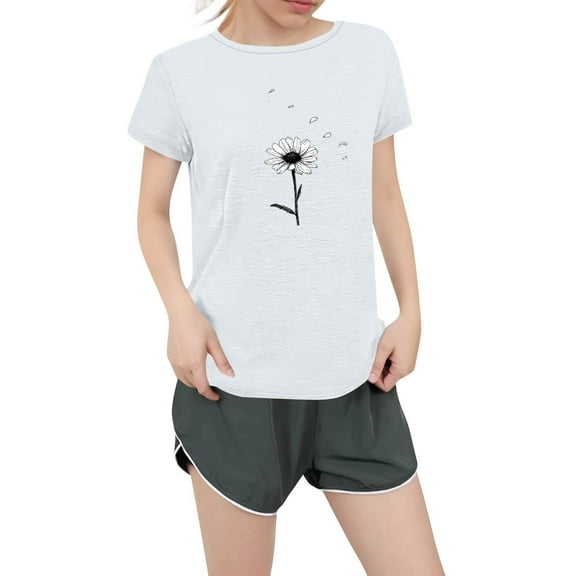 NAMTYQX Graphic Tees Round Neck Grafisches Short Sleeve Baggy Hawaiian Cool Plus Size Light Print Womens Casual Tops White Size S