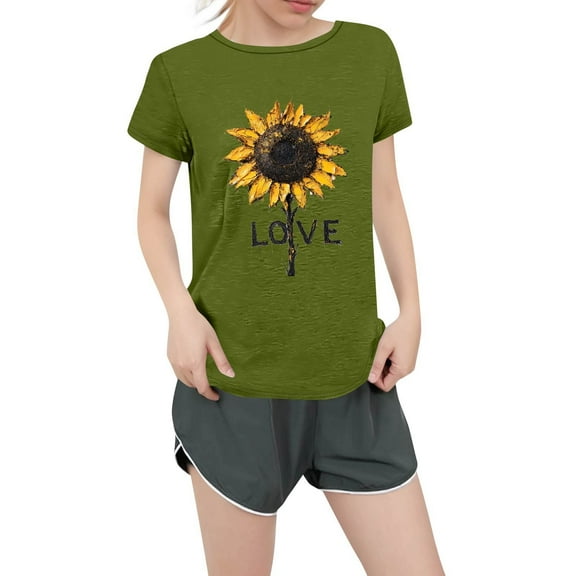 NAMTYQX Graphic Tees Scoop Neck Airoft Loose Fit Printed Plus Size Stretchy Basic Short Sleeve Patterned Blouses for Women Casual Army Green Size 4XL
