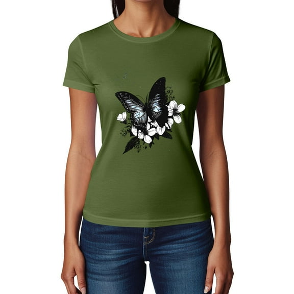 NAMTYQX Graphic Tees Short Sleeve Cool Loose Fit Simple Graphic Plus Size Mit Muster Round Neck Stretch Summer Shirts for Women 2025 Army Green Size L