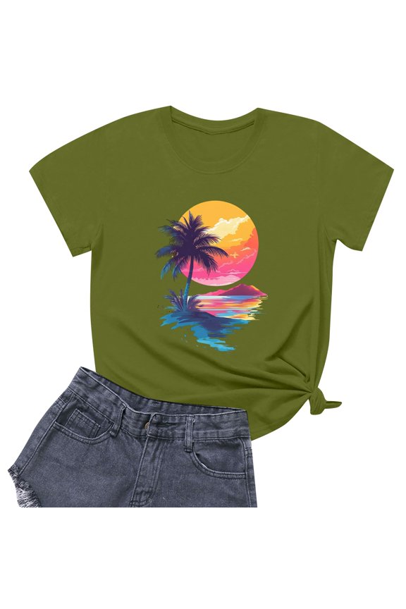 Graphic Tees Soft Boxy Fit Lounge Graphic Plus Size Mit Print Short Sleeve Crewneck Light Plus Size Summer Tops Army Green Size L