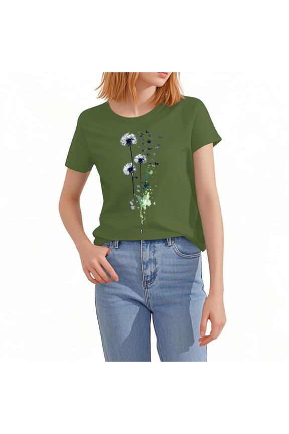 Graphic Tees for Women Trendy Muster Plus Size Stretchy Soft Short Sleeve Crewneck Print Loose Fit Casual Shirts for Women Trendy Summer Army Green Size L