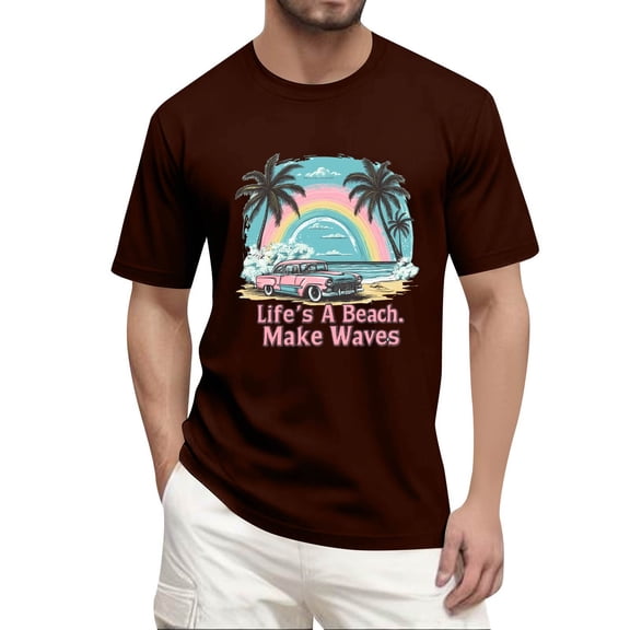 NAMTYQX Graphic Tees for Men Cozy Baggy Boho Patterns Plus Size Lightweight Short Sleeve Stretchy Casual Crewneck Mens Graphic T-Shirts Wine Size 2XL
