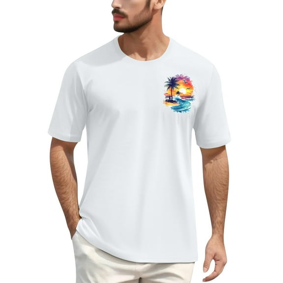 NAMTYQX Graphic Tees for Men Soft Loose Lightweight Casual Cozy Boho Plus Size Short Sleeved Round Neck Graphic Shirts for Men White Size S