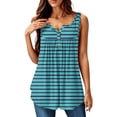 thumbnail image 1 of NAMTYQX Graphic Tees for Women Fashion Button V Neck Graphic Casual Sleeveless Plus Size Ruffle Spring Tops for Women 2025 Blue Size XL, 1 of 5