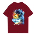 thumbnail image 1 of NAMTYQX Graphic Tees for Women Light Plus Size Loose Short Sleeve Hawaii Tropical Pattern Crew-Neck Cute Casual Wine Size 5XL, 1 of 5