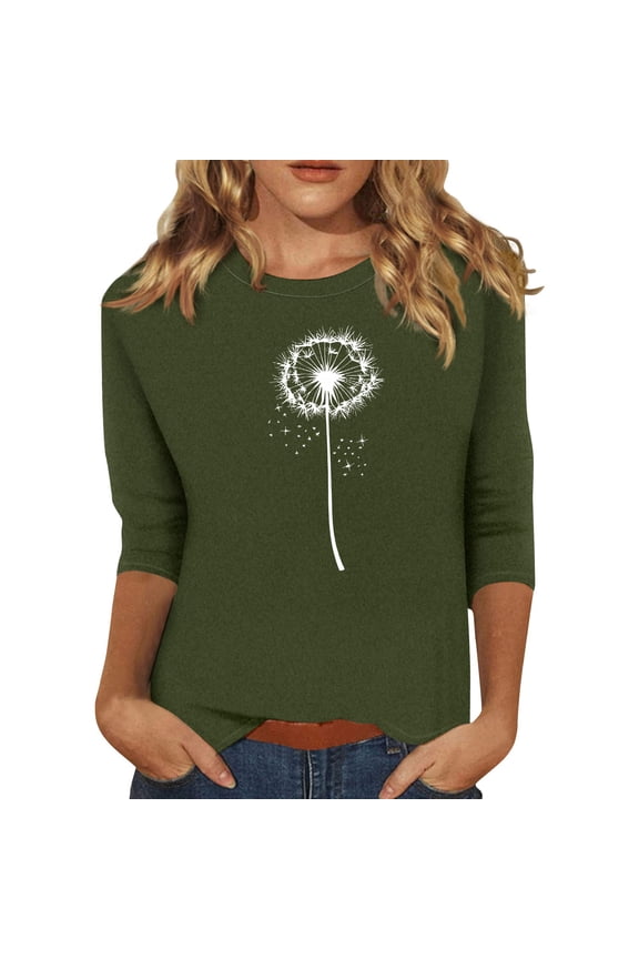 Graphic Tees for Women Lightweight Relaxed Fit Round Neck Patterns Basic T Shirts for Women Army Green Size S