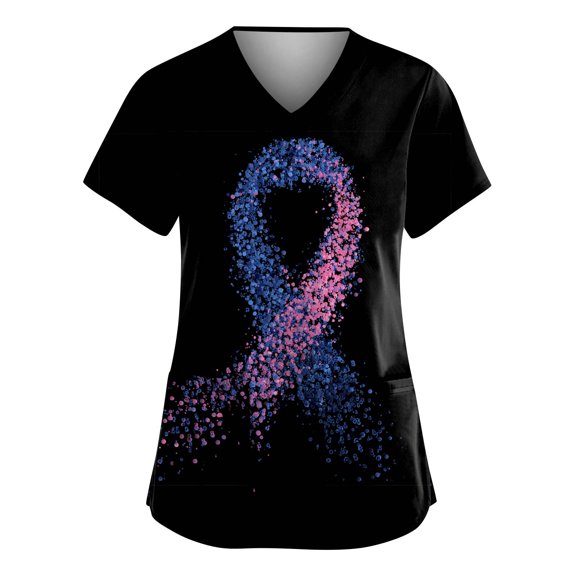 NAMTYQX Graphic Tees for Women Loose V Neck Floral Cool Scrub Tops Women Black Size XL