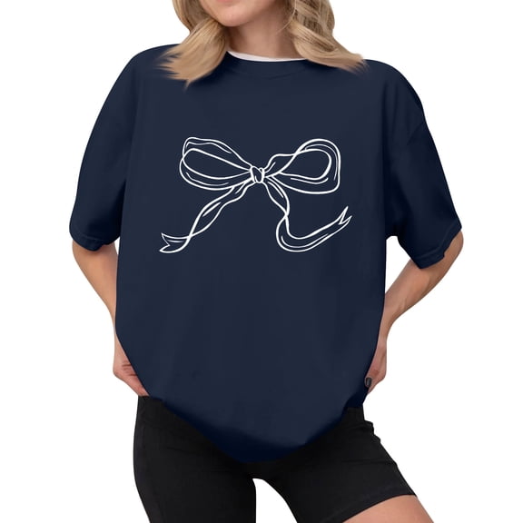 NAMTYQX Graphic Tees for Women Plus Size Bedruckte Soft Trendy Loose Stretch Short Sleeve Printed Scoop Neck Blouses for Women Navy Size 2XL