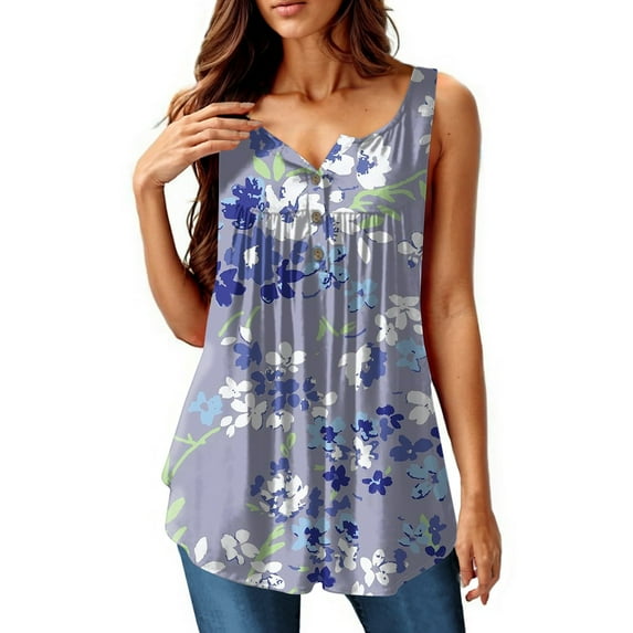 NAMTYQX Graphic Tees for Women Trendy Button V Neck Plus Size Loose Fit Trendy Graphic Ruffle Womens Shirts Dressy Casual Blue Size L