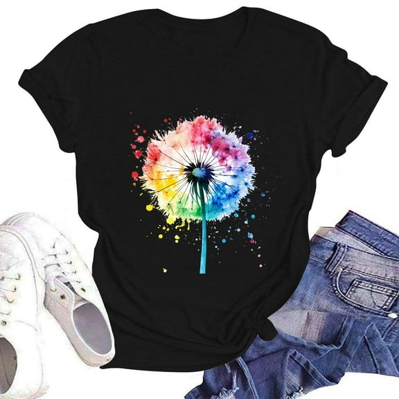 NAMTYQX Graphic Tees for Women Trendy Patterns Plus Size Loose Muster Soft Short Sleeve Stretch Hawaiian Round Neck Tops for Women 2025 Black Size M