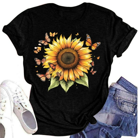 NAMTYQX Graphic Tees for Women Trendy Plus Size Short Sleeve Soft O-Neck Pattern Hawaii Baggy Lightweight Gemusterte Womens Spring Tops Black Size M