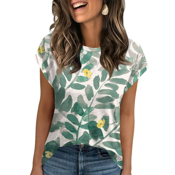 NAMTYQX Graphic Tees for Women Trendy Short Sleeve Crew Neck Trending Stretchy Spring Tops for Women 2025 Green Size S