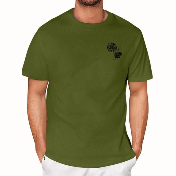 NAMTYQX Hawaiian Shirt for Men Plus Size Short Sleeve Baggy Patterned Boho Crewneck Stretchy Casual Cool Lightweight Mens Graphic T-Shirts Army Green Size L