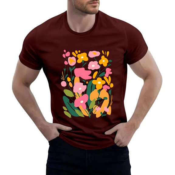 NAMTYQX Hawaiian Shirt for Men Airoft Patterns Boho Short Sleeve Light Crew Neck Casual Plus Size Baggy Elastic Graphic Tees Men Wine Size L