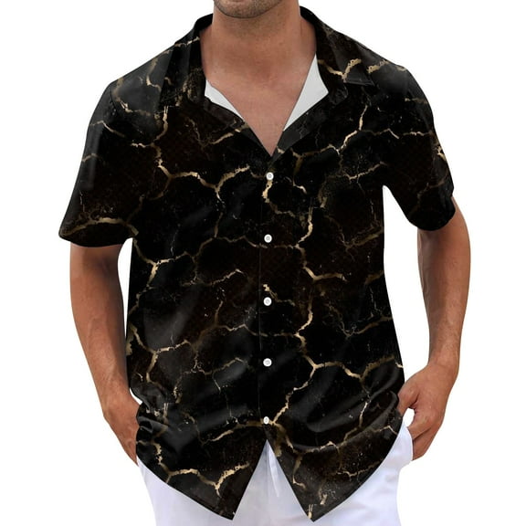 NAMTYQX Hawaiian Shirt for Men Light Hawaiian Patterned Button Front V Neck Plus Size Short Sleeve Casual Going Out Tops Black Size L