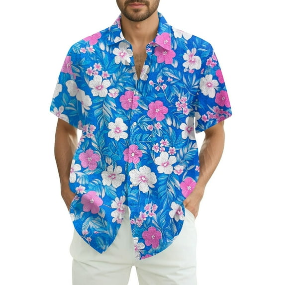 NAMTYQX Hawaiian Shirts Lapel Casual Loose Light Button Front Super Soft Short Sleeve Plus Size Tropical Print Tshirts Shirts for Men Dark Blue Size 4XL