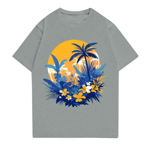 NAMTYQX Hawaiian Shirts for Men Casual Airoft Crew Neck Lightweight Plus Size Short Sleeve Cool Patterns Slacking Relaxed Fit Mens T-Shirts Gray Size L