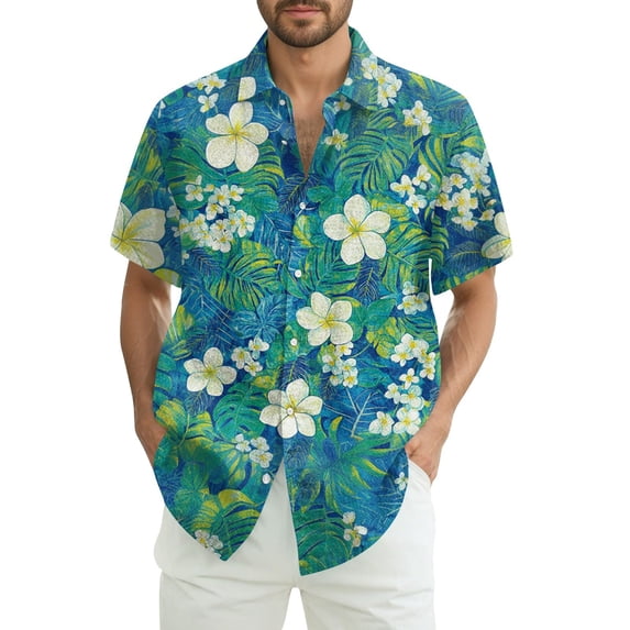 NAMTYQX Hawaiian Shirts Super Soft Lightweight Tropical Print Button Front Loose Lapel Plus Size Lounge Short Sleeve Mens Hawaiian Shirt Green Size XL