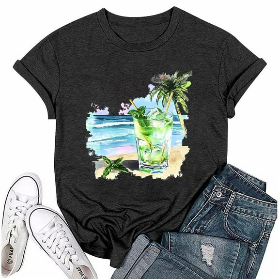 NAMTYQX Hawaiian Shirts for Women Hip Short Sleeve Plus Size Crewneck Stretch Airoft Tropischer Druck Patterns Loose Plus Size Blouses for Women Black Size 2XL