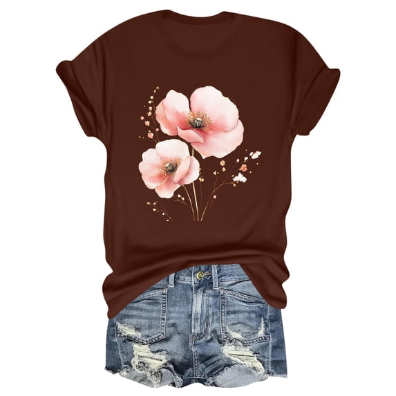 NAMTYQX Hawaiian Shirts for Women Stretch Airoft Plus Size Short Sleeve Loose Fitting Trendy Patterned Bedruckte Crew-Neck Summer Blouses for Women 2025 Wine Size 2XL