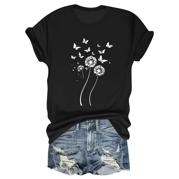 NAMTYQX Hawaiian Shirts for Women Airoft Short Sleeve Lightweight Oversized Baggy Crewneck Cute Print Printed Womens Summer Tops Black Size 2XL