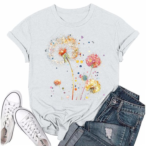 NAMTYQX Hawaiian Shirts for Women Plus Size Loose Bedruckt Trendy Short Sleeve Crew-Neck Stretch Cool Patterned Basic Tees for Women White Size M