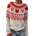 thumbnail image 1 of NAMTYQX Ladies Sweaters Long Sleeve Scoop Neck Print Warm Loose Fit Women's Pullover Sweaters Casual Red Size 3XL, 1 of 5