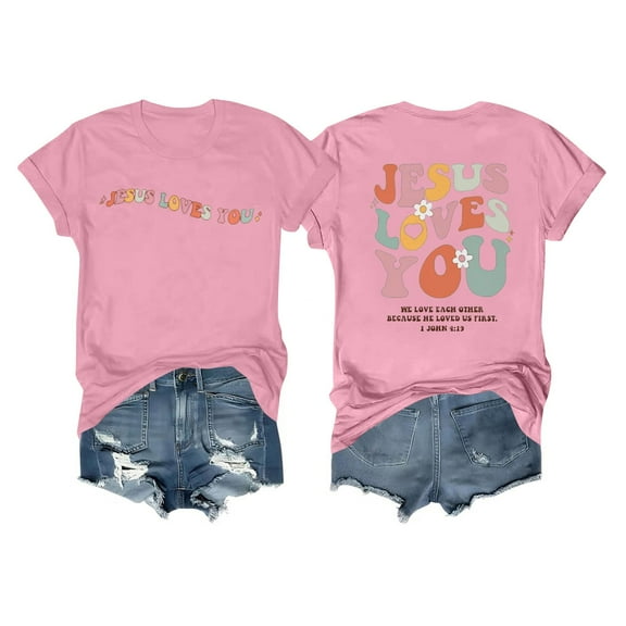 NAMTYQX Ladies Tops and Blouses Bedrucktes Lightweight Crewneck Loose Airoft Patterned Casual Plus Size Short Sleeve Womens Shirts Dressy Casual Pink Size S