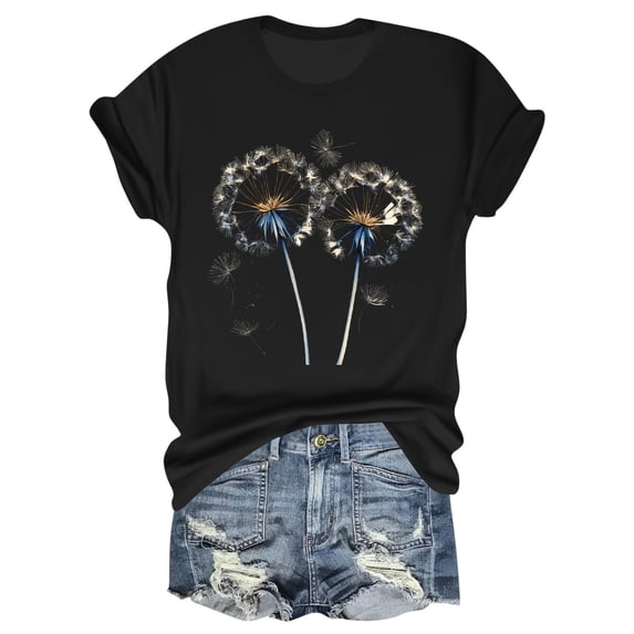 NAMTYQX Ladies Tops and Blouses Graphic Loose Fitting Short Sleeve Plus Size Bedruckte Lightweight Cute Soft Crewneck Spring Tops for Women 2025 Black Size L