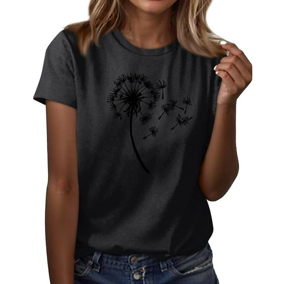 NAMTYQX Ladies Tops and Blouses Soft Short Sleeve Lightweight Print Crew Neck Relaxed Fit Trendy Graphic Plus Size Spring Tops for Women 2025 Black Size XL