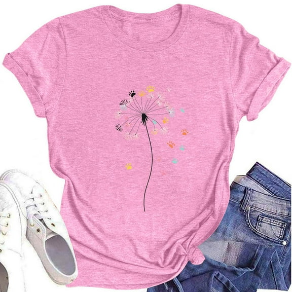 NAMTYQX Ladies Tops and Blouses mit Print Breathable Comfy Pattern Oversized Cute Short Sleeve Crewneck Stretch Tops for Women Trendy Summer Pink Size 2XL