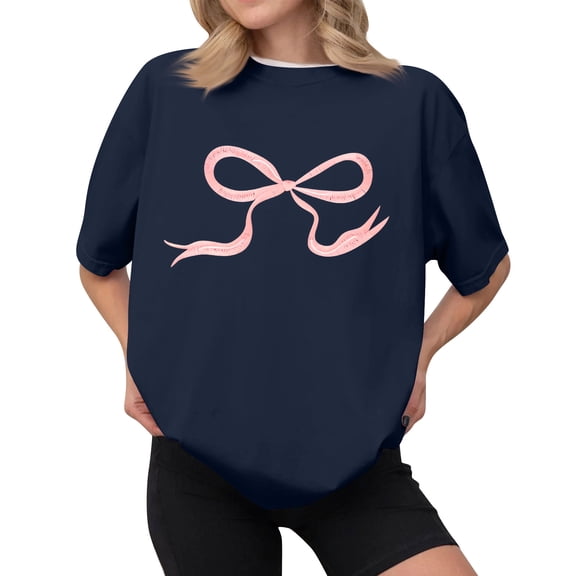 NAMTYQX Ladies Tops and Blouses Baggys Plus Size Print Fashion Crew Neck Cool Short Sleeve Patterns Light Womens Tops Dressy Casual Navy Size L