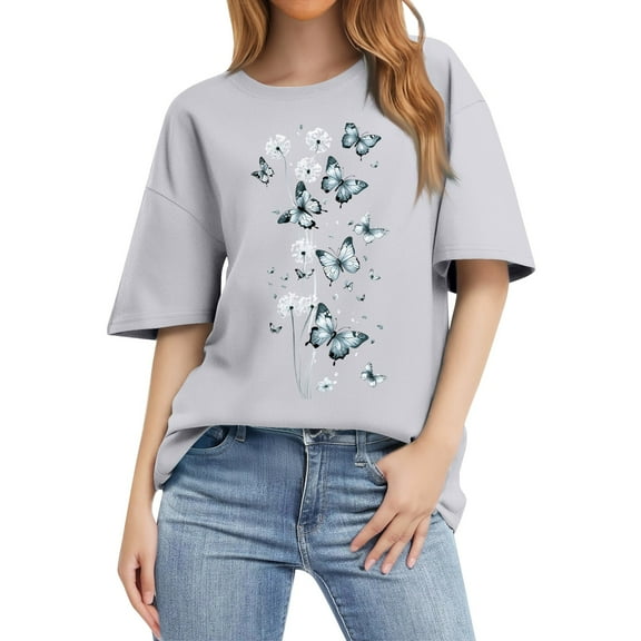 NAMTYQX Ladies Tops and Blouses Comfy Cool Hawaiian Scoop Neck Grafisches Light Patterned Short Sleeve Oversized Floral Tops for Women White Size 3XL