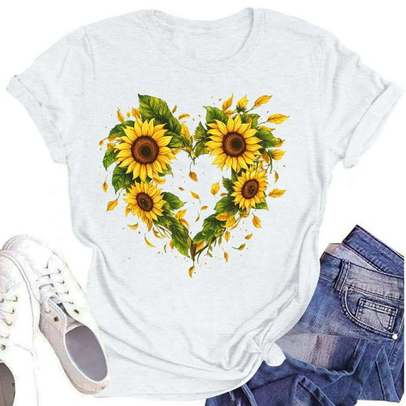 NAMTYQX Ladies Tops and Blouses Plus Size Short Sleeve Fashion Relaxed Fit Graphic Light Gemustert Soft Crew Neck Cute Shirts for Women White Size S