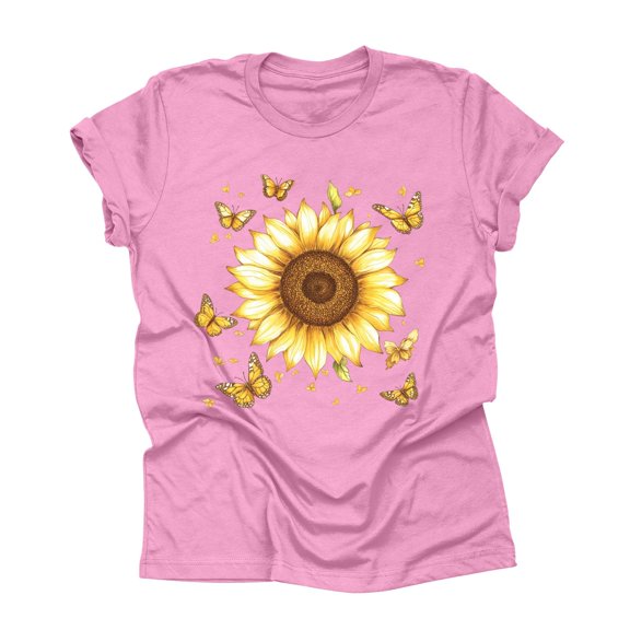 NAMTYQX Ladies Tops and Blouses Round Neck Short Sleeve Trendy Print Patterns Light Cool Plus Size Loose Fit Plus Size Summer Tops Pink Size S