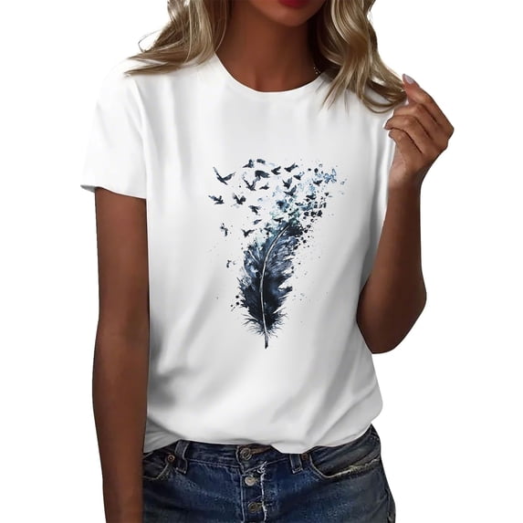 NAMTYQX Ladies Tops and Blouses Short Sleeve Plus Size Casual Crewneck Loose Stretch Basic Graphic Cool Dark Blue Size XL