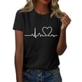 thumbnail image 1 of NAMTYQX Ladies Tops and Blouses Trending Boxy Fit Plus Size Short Sleeve Soft Grafisches Round Neck Light Graphic Summer Tops Black Size 2XL, 1 of 5
