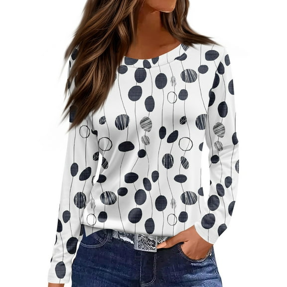 NAMTYQX Long Sleeve Shirts for Women Printed Lounges Round Neck Plus Size Boxy Fit Spring Blouses for Women 2025 Size XL Light Gray