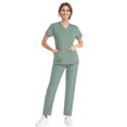 thumbnail image 1 of NAMTYQX Medical Scrubs for Women 4-Way Stretch with Pockets Casual Top & Straight Leg Pants Short Sleeve Green Size L, 1 of 5