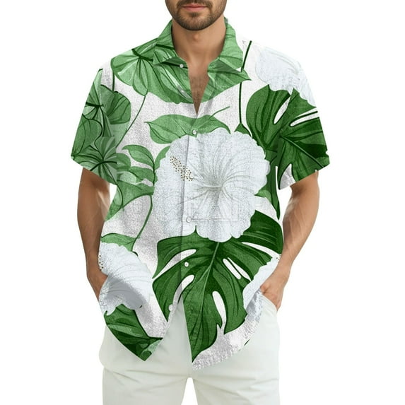 NAMTYQX Men's Short Sleeve Button Down Shirt Button Up Plus Size Casual Lightweight Soft Tropical Print Boxy Fit Short Sleeve Lapel Mens Short Sleeve Button Down Shirts Army Green Size 4XL