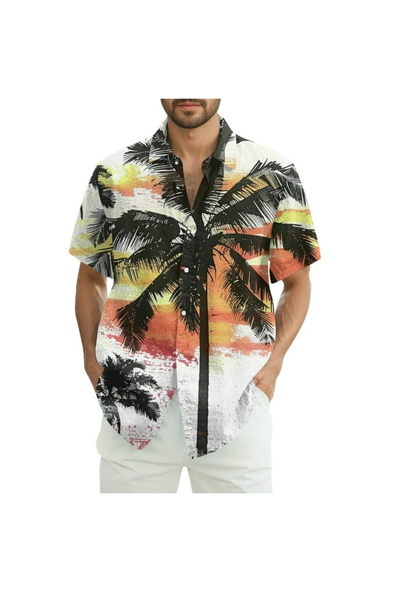 Men's Short Sleeve Button Down Shirt Light Tropical Print Button Down Short Sleeve Plus Size Lapel Loose Casual Soft Hawaiian Shirts Black Size L