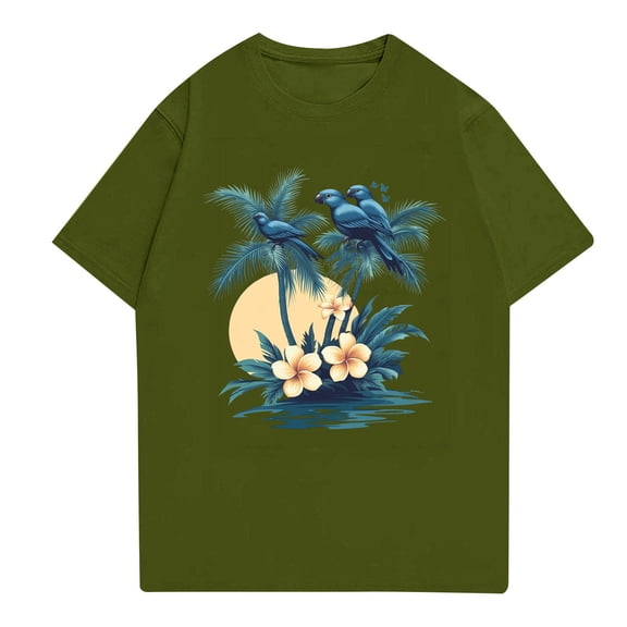 NAMTYQX Men's T-Shirts Lounges Soft Short Sleeved Plus Size Graphic Stretchy Loose Crew Neck Lightweight Casual Hawaiian Shirts for Men Green Size 3XL