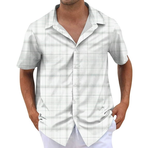 NAMTYQX Men's T-Shirts Short Sleeve Vneck Button Up Lightweight Plus Size Casual Tropical Graphic Mens Hawaiian Shirts Short Sleeve White Size M