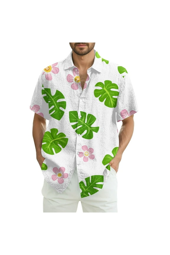 Mens Button Down Short Sleeve Shirt Short Sleeve Tropical Print Softest Comfy Casual Lapel Button Up Lightweight Plus Size Hawaiian Shirt for Men Green Size XL