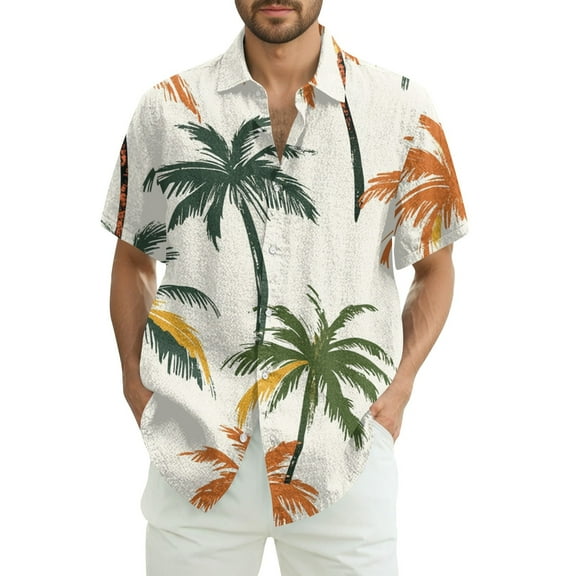 NAMTYQX Mens Button Down Short Sleeve Shirt Plus Size Button Down Soft Loose Fitting Short Sleeve Lapel Casual Light Tropical Print Mens Short Sleeve Button Down Shirts Mint Green Size M