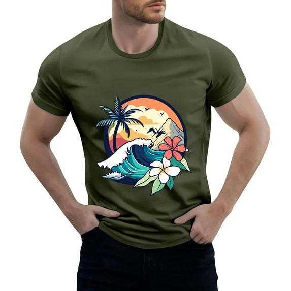 NAMTYQX Mens Graphic T-Shirts Casual Elastic Patterns Short Sleeved Cozy Relaxed Fit Crew Neck Lounge Plus Size Light Mens T Shirts Green Size XL