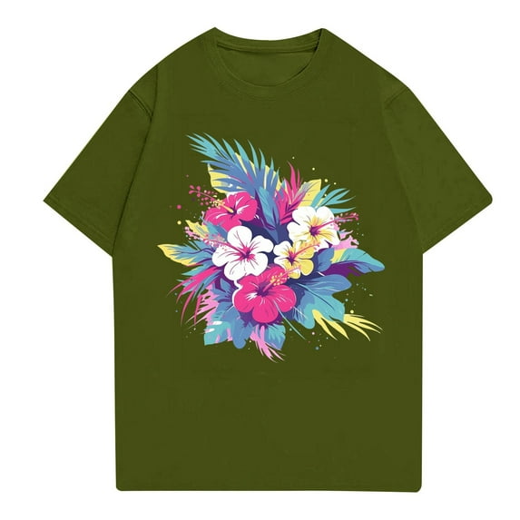 NAMTYQX Mens Graphic T-Shirts Comfy Crew Neck Hawaiian Patterned Breathable Cool Lightweight Short Sleeve Casual Plus Size Hawaiian Shirt for Men Army Green Size L